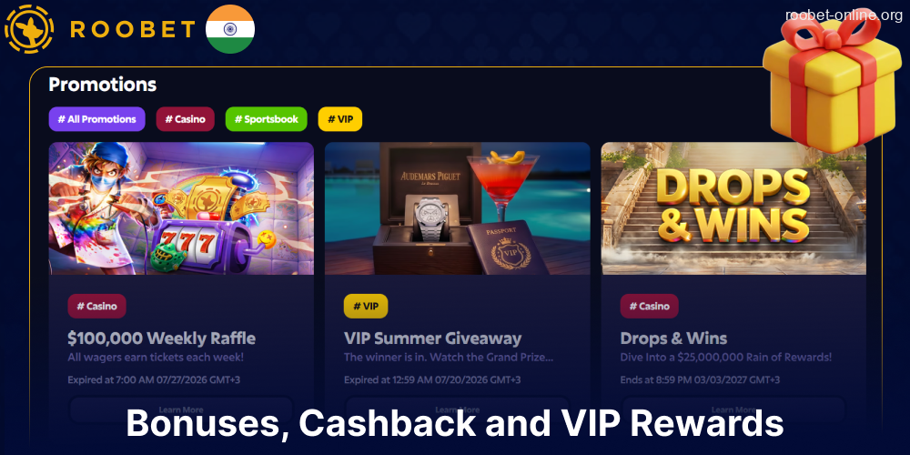 Bonuses and special offers available on Roobet in India
