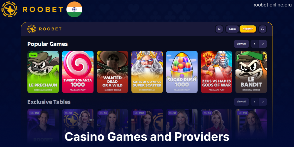 Casino games available on Roobet for players from India