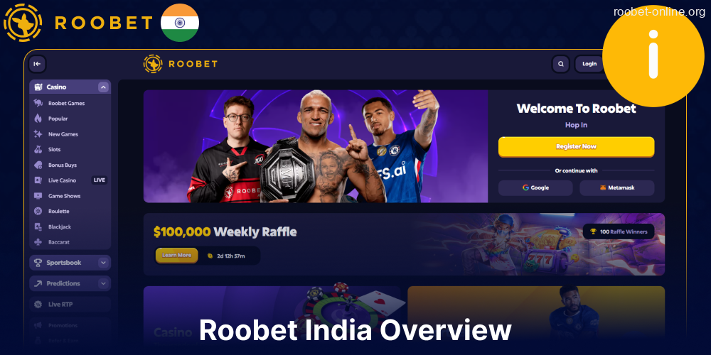 Main information about the Roobet casino website for players from India