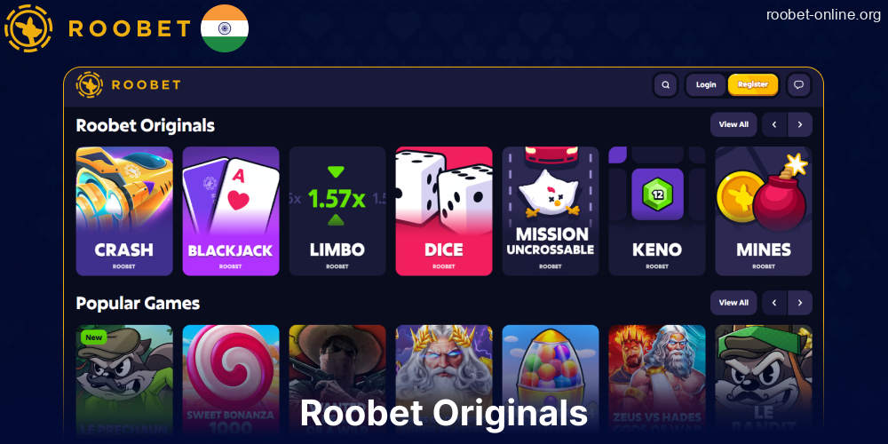 Roobet original games available on the Roobet website