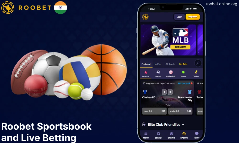Sports betting options available on Roobet for players from India